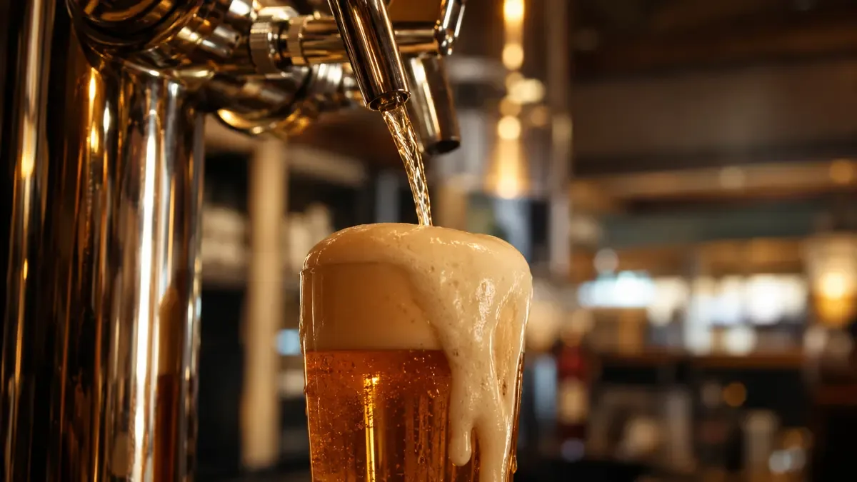 Canilla sirviendo cerveza artesanal en un vaso con espuma
