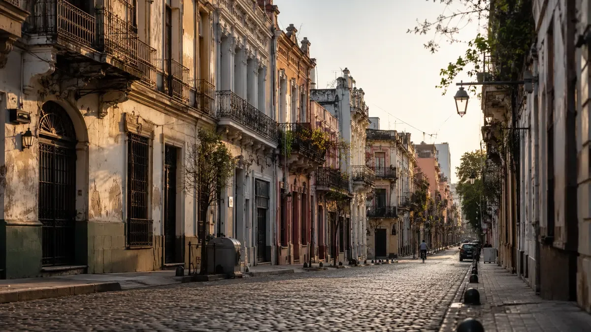 Calle porteña con edificios de arquitectura característica